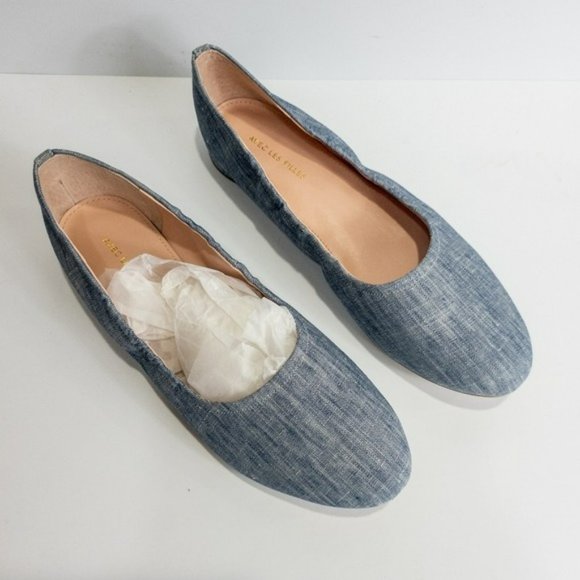 Avec Les Filles Myrina Slub Slip-on Ballet Flats Blue -7.5 - Picture 4 of 5